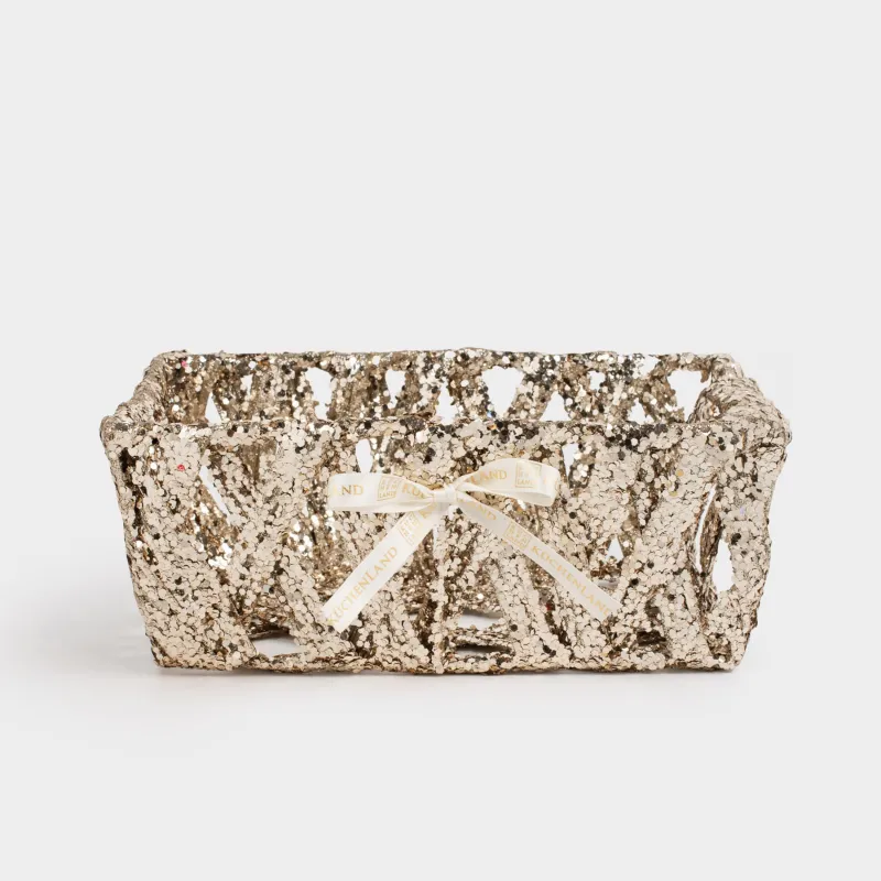 Корзина декоративная, 25х20 см, пластик/металл, прямоугольная, шампань, Frosty sparks