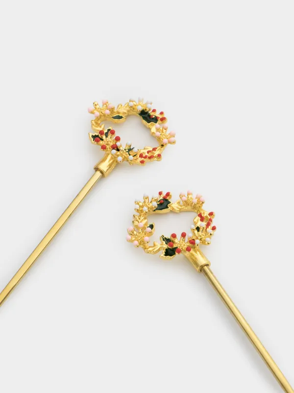 Ложка десертная, 15 см, 2 шт, сталь, золотистая, Венок, Christmas miracle, image-1