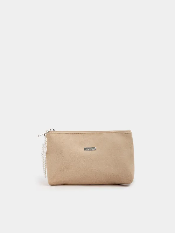 Косметичка, 19х12 см, полиэстер, бежевая, Жемчужный бантик, Beauty bow, image-0