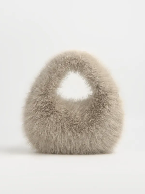 Сумка женская, 33х20 см, с ручкой, искусственный мех, бежевая, Bushy beauty, image-0