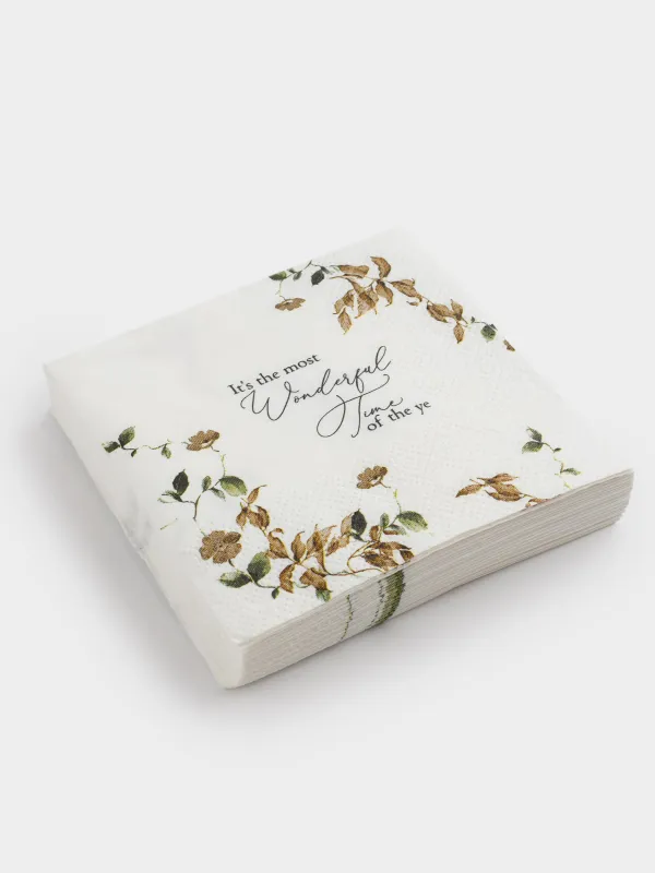 Салфетки бумажные, 21х21 см, 20 шт, квадратные, белые, Осенние цветы, Refined floral, image-1