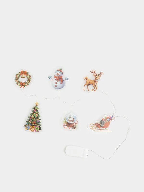 Набор наклеек, 14х30 см, 6 шт, с подсветкой, многоразовые, термопластик, Елка, Christmas decal, image-0