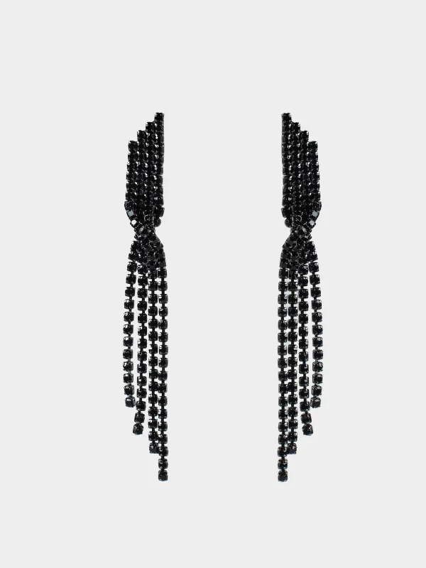 Серьги-пусеты, 9 см, 2 шт, металл/стразы, черные, Кристаллы, Jewelry black, image-0