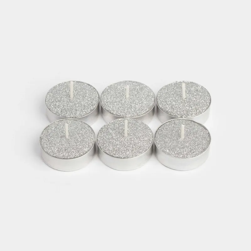 Свеча чайная, 4 см, 6 шт, серебристая, Metallic glow