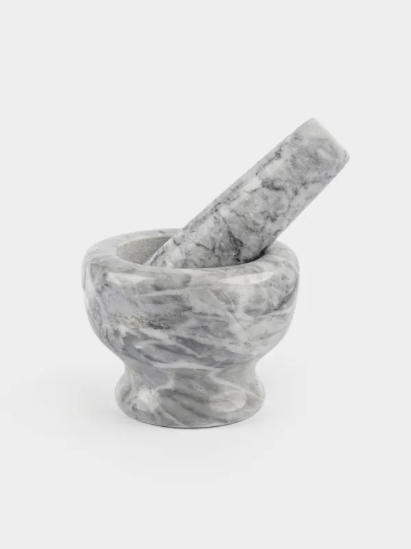 Ступка для специй, 8 см, с пестиком, мрамор, серая, Marble, image-0