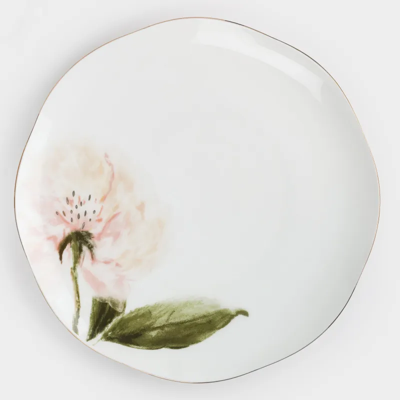 Тарелка обеденная, 28 см, фарфор F, белая, с золотистым кантом, Цветок, Peony gold, image-0