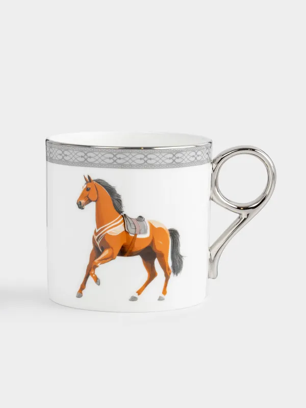 Кружка, 370 мл, фарфор F, бело-серая, с серебристым кантом, Лошадь, Breton horse, image-0