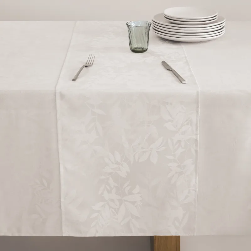 Дорожка настольная, 40х160 см, жаккард, полиэстер, белая, Ветви, Patterned branches