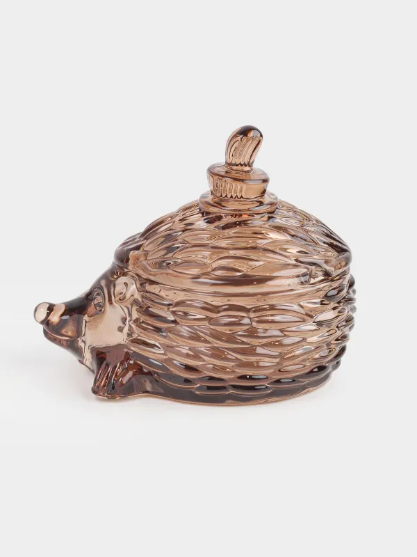 Емкость для хранения, 13x10 см, 130 мл, стекло Р, коричневая, Еж с грибом, Forest fantasy, image-0