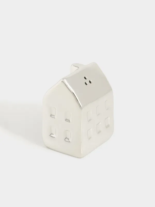 Емкость для соли или перца, 8 см, фарфор P, молочно-серебристая, Дом, House shape, image-0