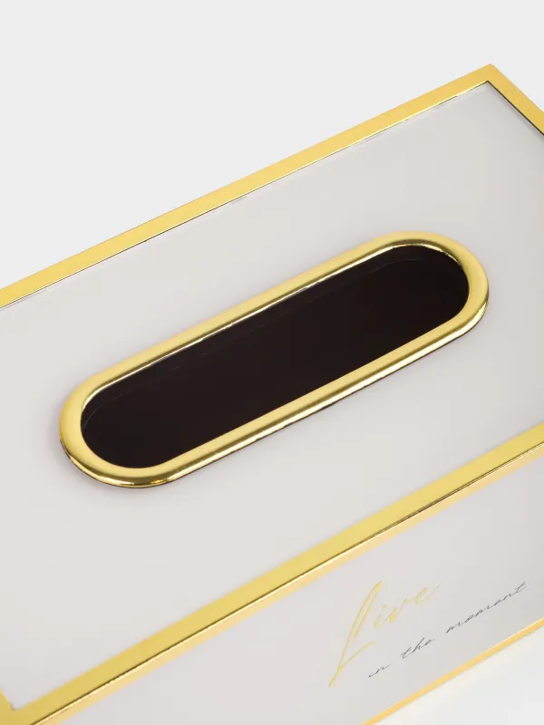 Бокс для бумажных салфеток, 24х13 см, пластик/стекло, молочно-золотистый, Live, Fardella, image-5