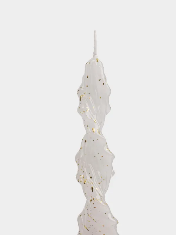 Свеча, 2 шт, 20 см, тонкая, белая, в золотистую крапинку, Спираль, Spiral shape, image-1