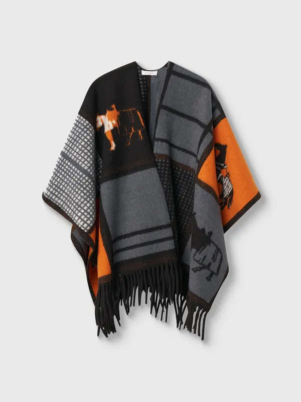 Пончо с бахромой, черно-оранжевое, Poncho, image-8