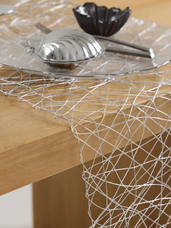 Дорожка настольная, 40х160 см, целлюлоза/ПЭТ, серебристая, Паутинка, Azhur Grid, image-3