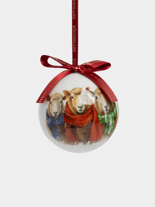 Игрушка елочная, 7 см, Шар, Три овечки, Ball print, image-1