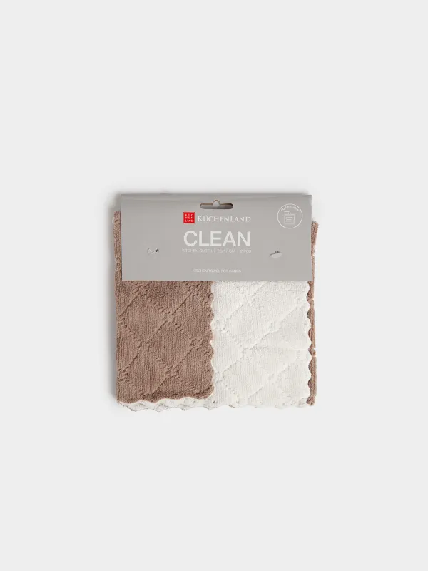 Тряпка для кухни, 26х17 см, 2 шт, Ворс с узорами, Beige clean, image-3