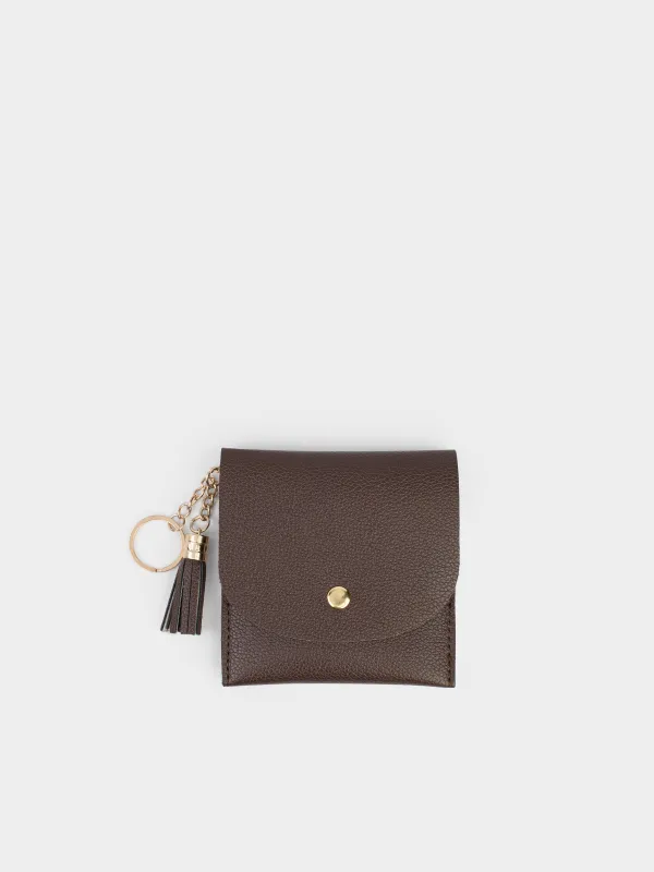 Кошелек женский, 10х10 см, на кнопке, с кисточкой, полиуретан, коричневый, Memo, image-0