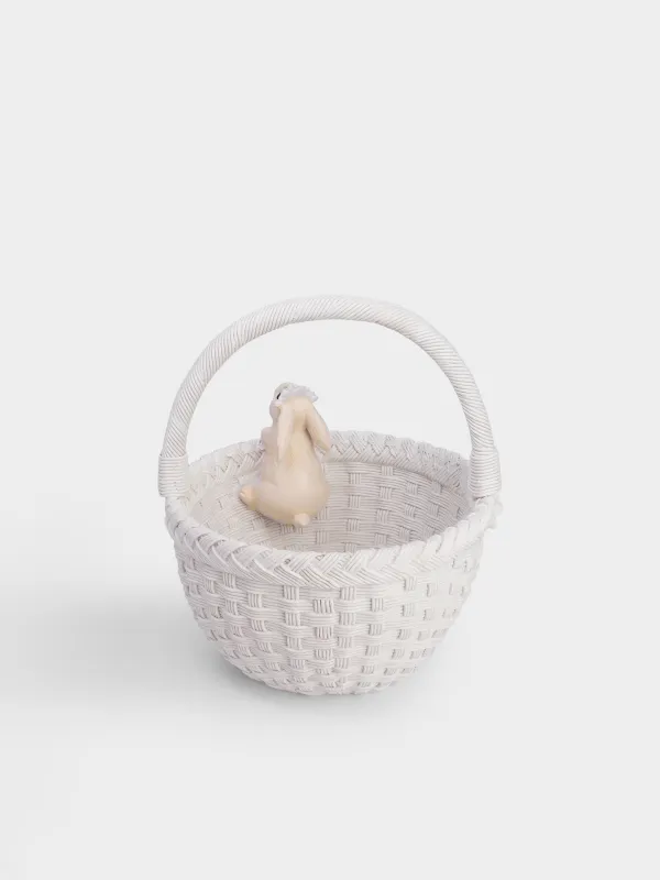 Конфетница, 21х24 см, с ручкой, полирезин, белая, Кролики в корзинке с цветами, Natural Easter, image-4