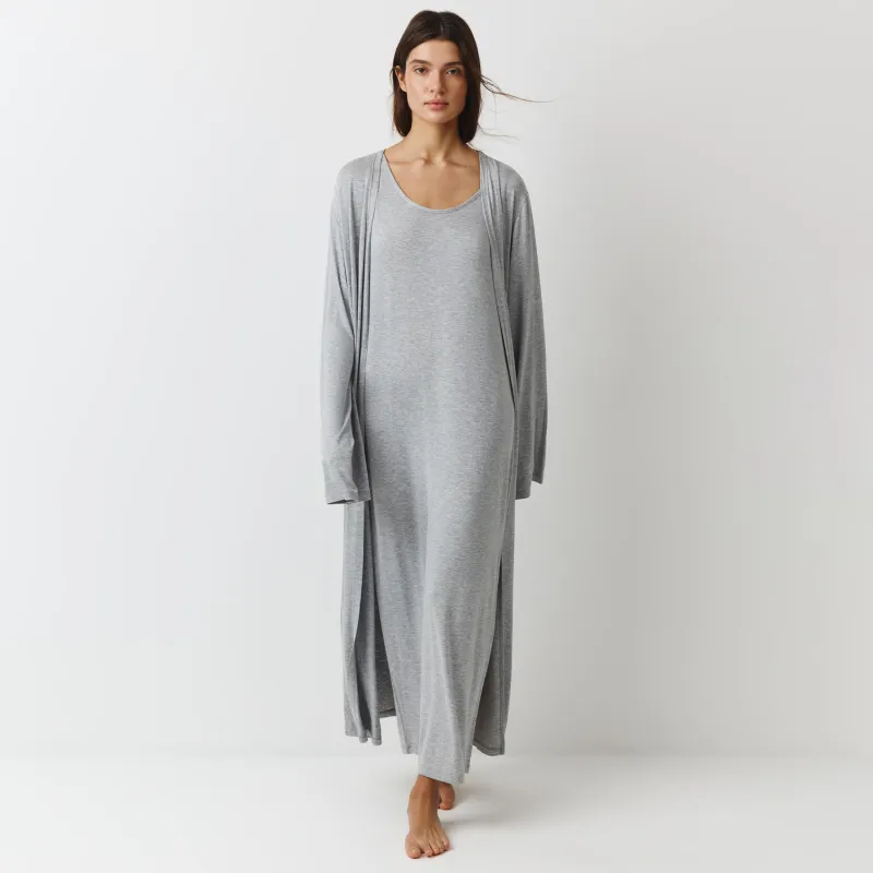 Кардиган женский, домашний, длинный, серый меланж, Aidila