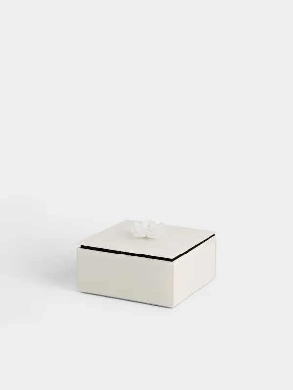 Шкатулка для украшений, 12х12 см, стекло, зеркальная, бежевая, Цветок, Glossy color, image-0