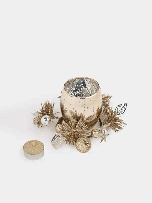 Подсвечник, 15x10 см, для чайной свечи, со свечой, шампань, Яблоки, Apple garden, image-1