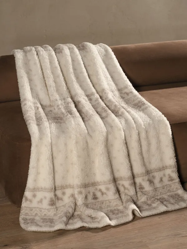 Плед, 130х170 см, шерпа, молочно-бежевый, Узоры, Sherpa, image-1