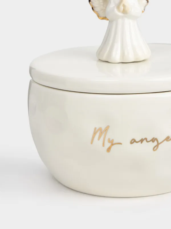 Шкатулка для украшений, 11 см, керамика D, молочно-золотистая, My angel, Angel, image-4