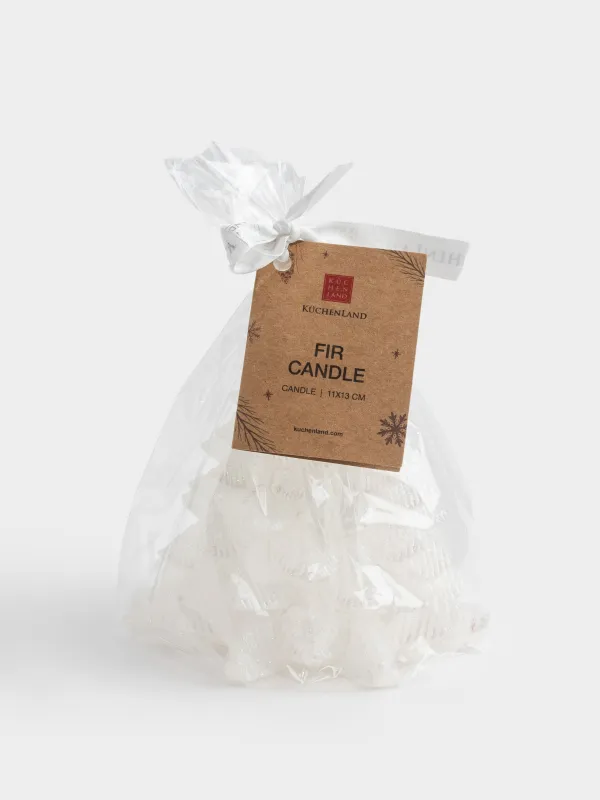 Свеча, 11x13 см, с блестками, белая, Елка, Fir candle, image-3