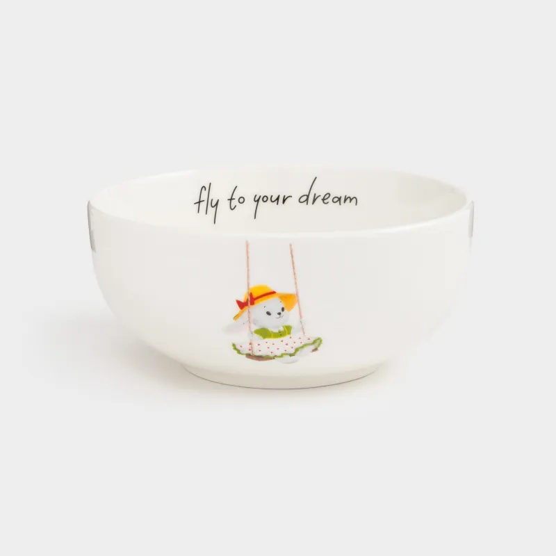 Тарелка суповая, детская, 13х6 см, фарфор N, белая, Крольчиха на качелях, Ideas life