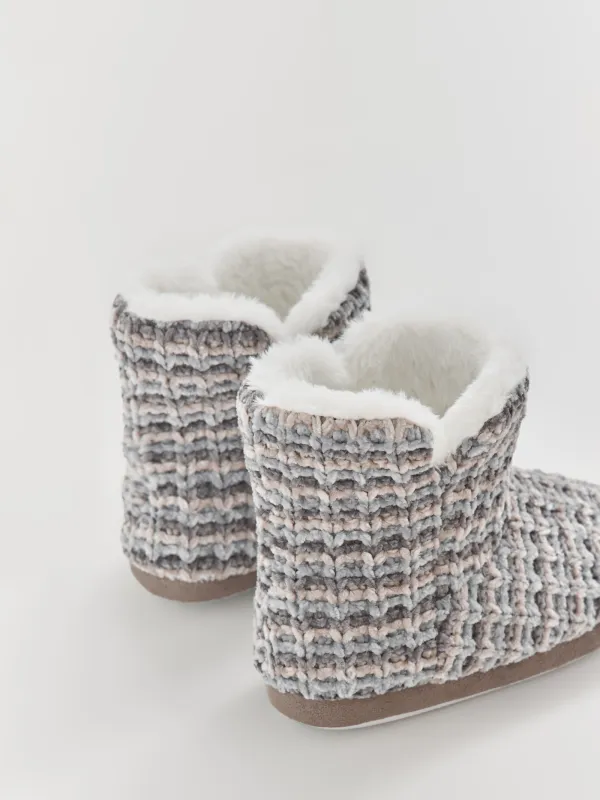 Тапочки женские, домашние, высокие, шенилл/искусственный мех, серые, Knitted soft, image-3