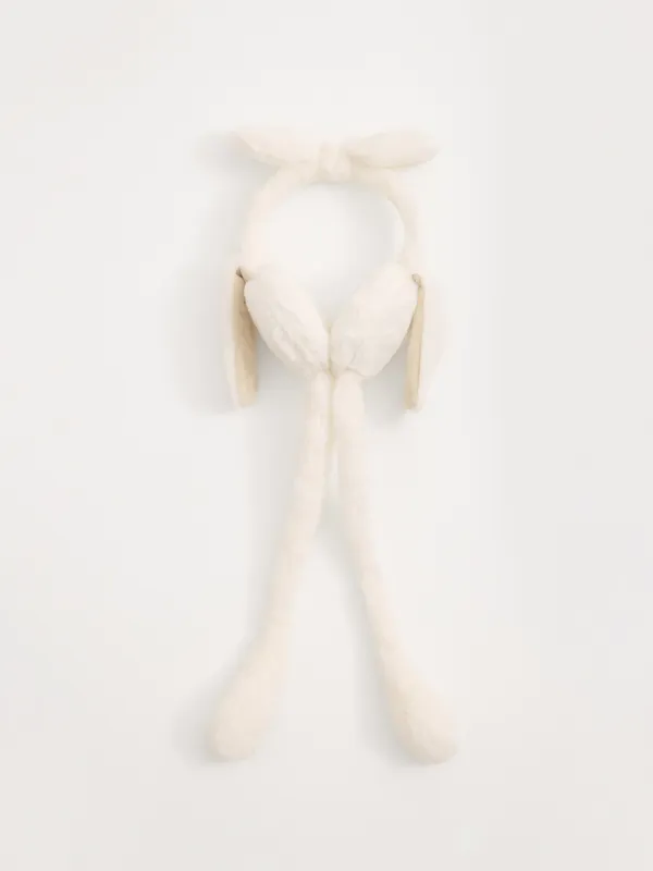 Ободок декоративный, 18х22 см, с поднимающимися ушками, букле, белый, Бант, Rabbit