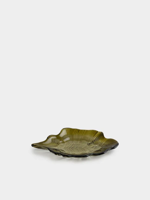 Блюдо, 28х16х4 см, стекло, зеленое, Лист, Leaves, image-4