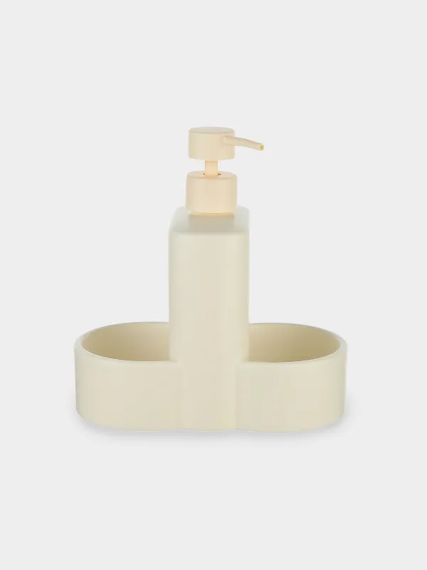 Диспенсер для моющего средства, 380 мл, органайзер, 2 отделения, керамика, молочный, Galori, image-0