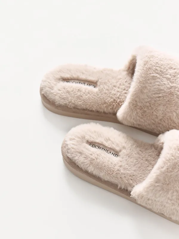 Тапочки женские, домашние, искусственный мех, бежевые, Bushy, image-2