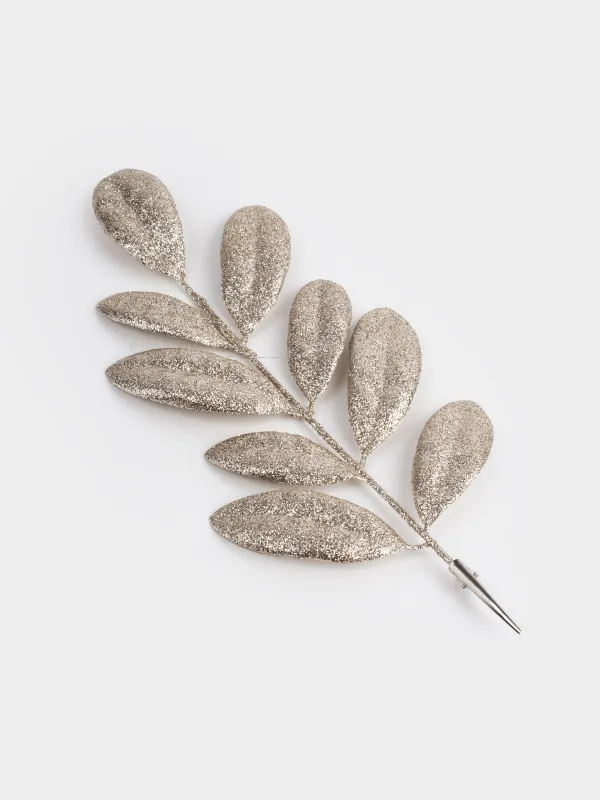 Ветка декоративная, 30 см, 6 шт, на клипсе, пластик/металл, шампань, Листья, Broadleaf decor, image-1