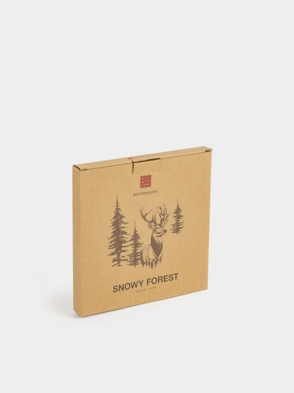 Тарелка закусочная, 22 см, керамика R, коричнево-бежевая, Олень в лесу, Snowy forest, image-5