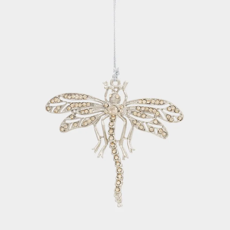 Игрушка елочная, 10 см, бисер/стразы/металл, шампань, Стрекоза, Beads figure