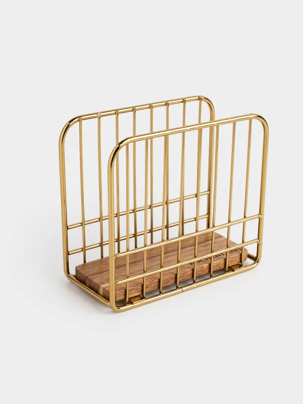 Салфетница, 14 см, металл/дерево, золотистая, Twist gold, image-1