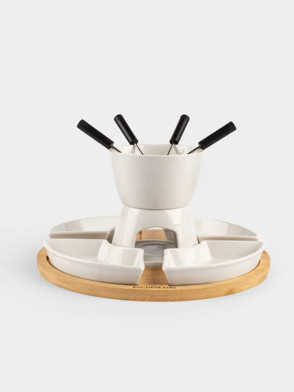 Набор для фондю, 4 перс, на подставке, керамика/бамбук, Bamboo, image-0