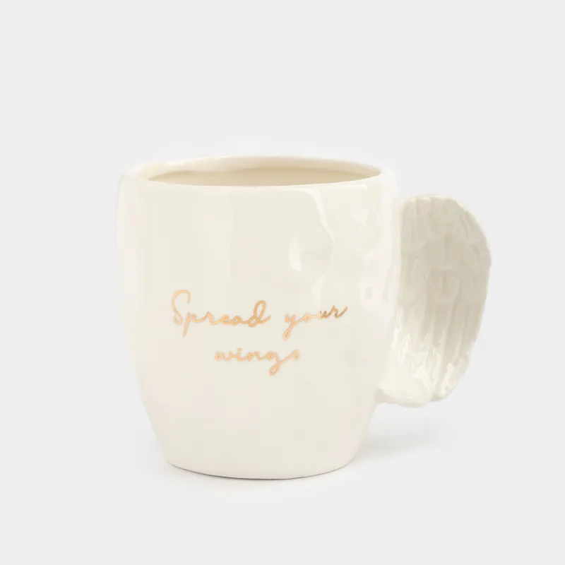 Кружка, 350 мл, керамика, молочно-золотистая, Spread your wings, Angel