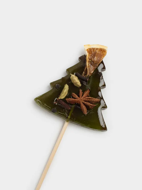 Леденец для глинтвейна, 36 гр, на палочке, сахар, зеленый, Елка, Mulled, image-1