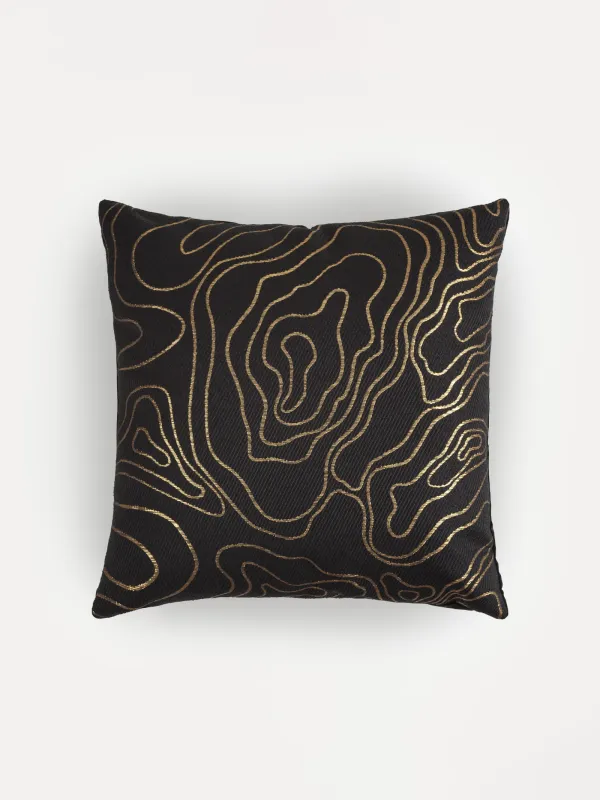 Подушка декоративная, 45х45 см, жаккард/вельвет, черная, Золотистые линии, Abstract, image-0
