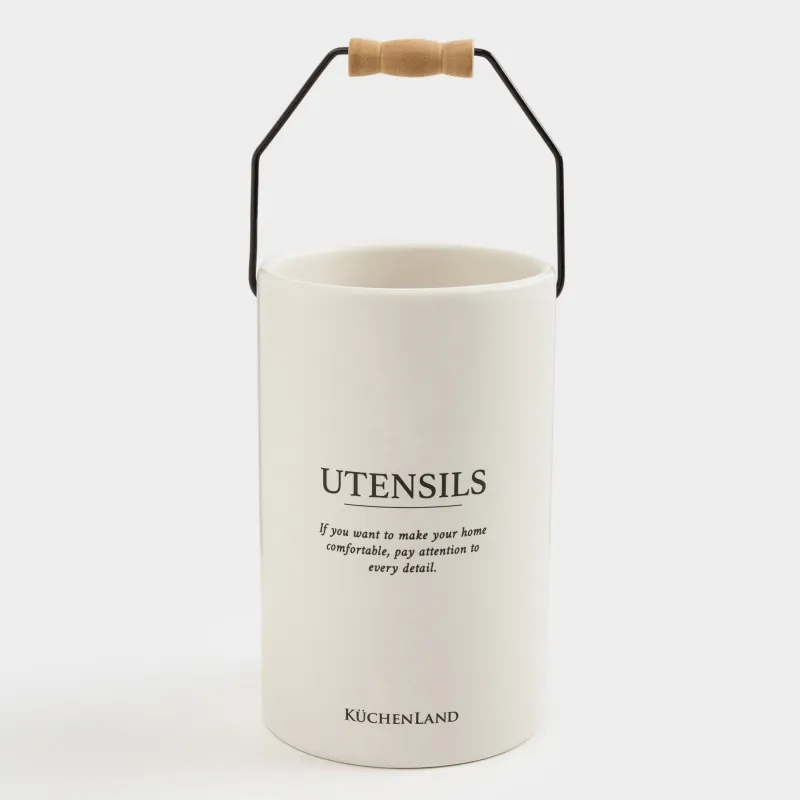 Подставка для кухонных принадлежностей, 17 см, с ручкой, керамика/металл, молочная, Course