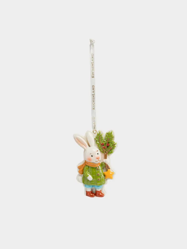 Игрушка елочная, 8 см, Заяц с веткой, Figure christmas, image-0