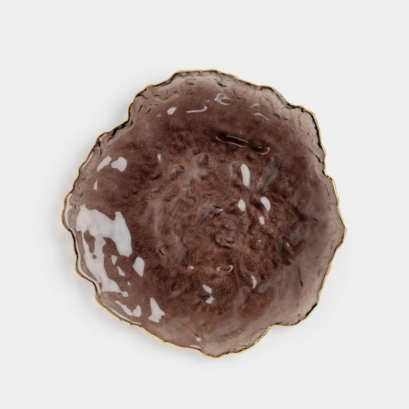 Блюдо, 30х3 см, стекло, коричневое, с золотистым кантом, Nautilus color