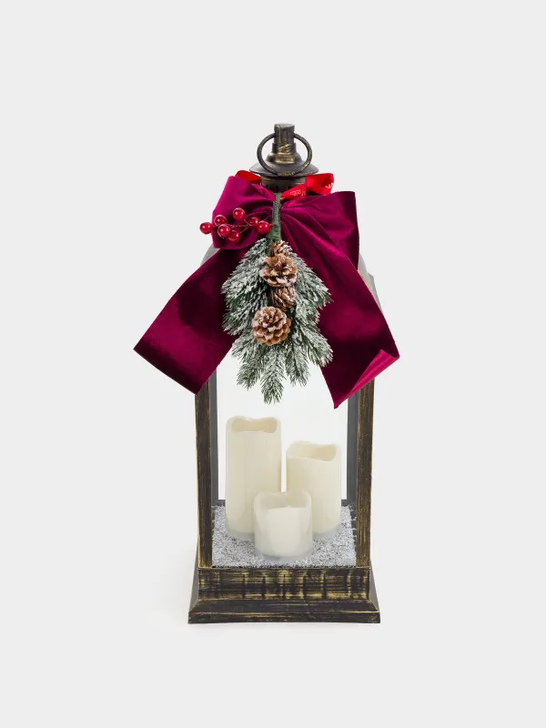 Светильник декоративный, 60 см, пластик, бронзовый, Фонарь со свечами, Bronze style, image-0