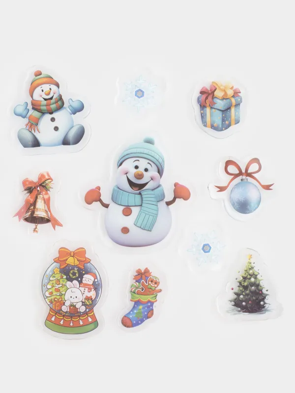 Набор наклеек, 19х19 см, многоразовые, термопластик, Снеговики, Christmas decal, image-0