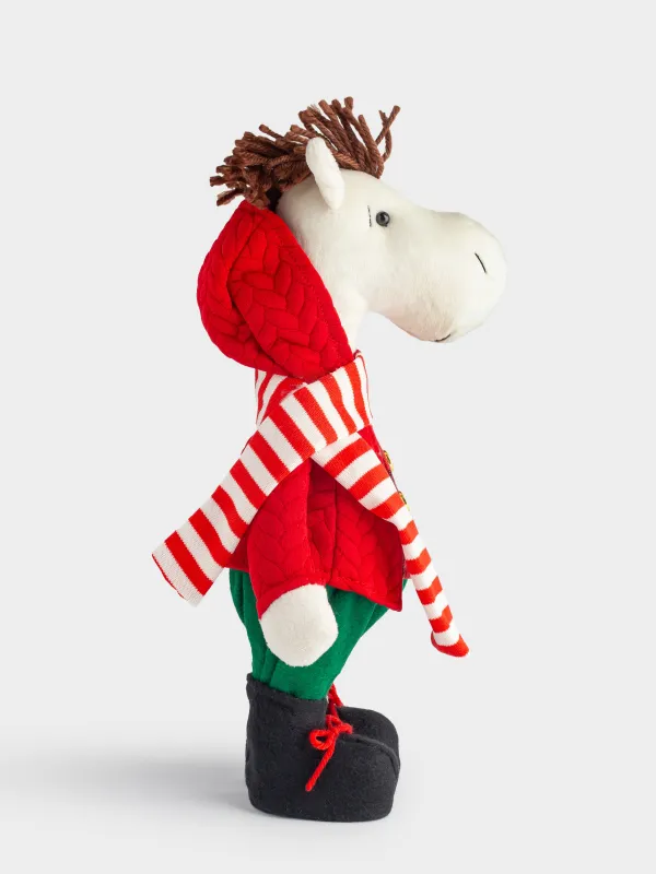 Изделие декоративное, 33 см, полиэстер, бежево-зеленое, Конь в красной куртке, Cute horse, image-1
