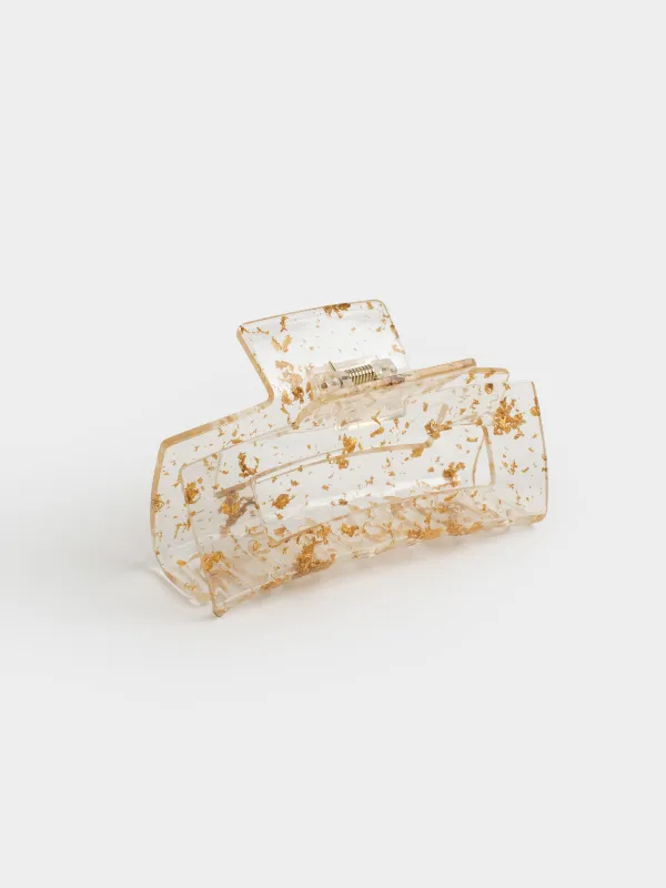 Заколка для волос, 10 см, пластик/металл, золотистая, Крабик, Glam, image-0