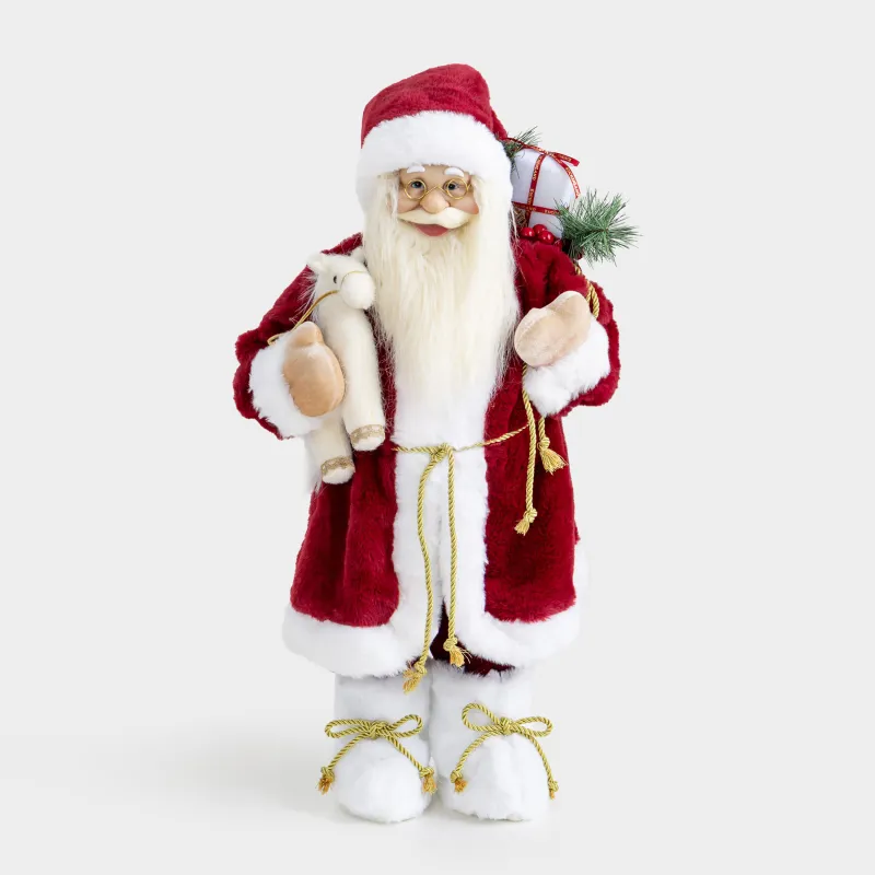 Изделие декоративное, 60 см, пластик/полиэстер, красно-белое, Санта с игрушкой, Magic time